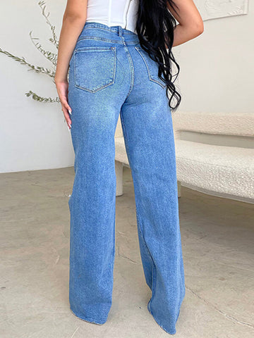 Airchics longue jeans déchiré troué larges jambes évasé avec poches femme décontracté